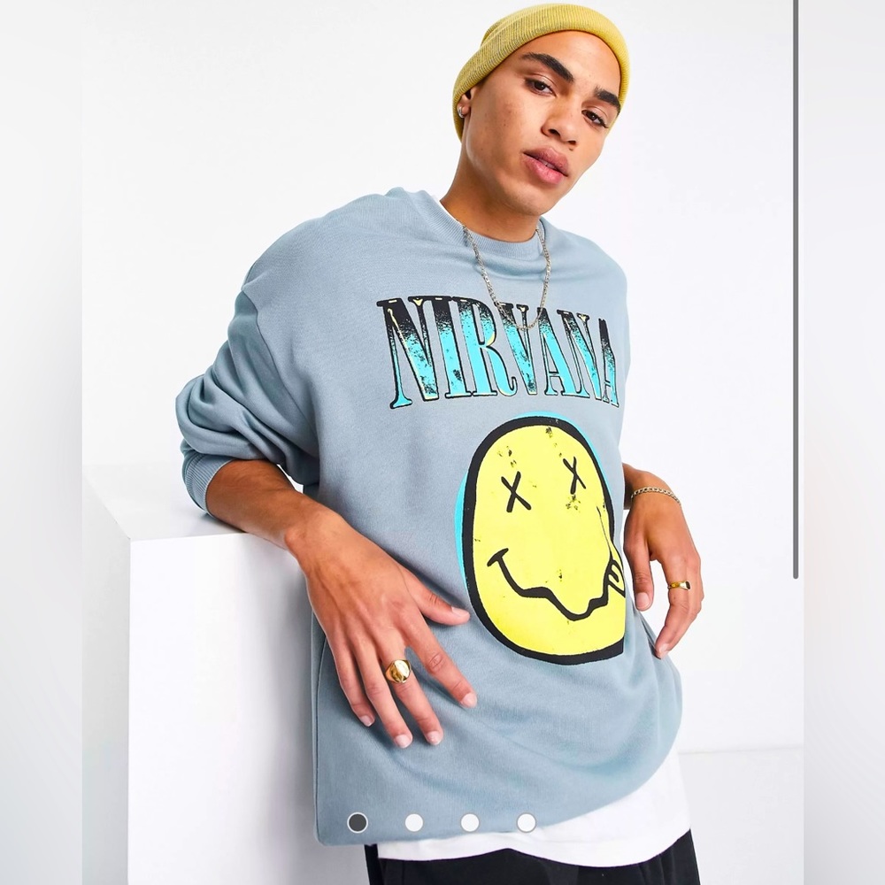 ASOS DESIGN oversized sweatshirt with Nirvana Smiley print